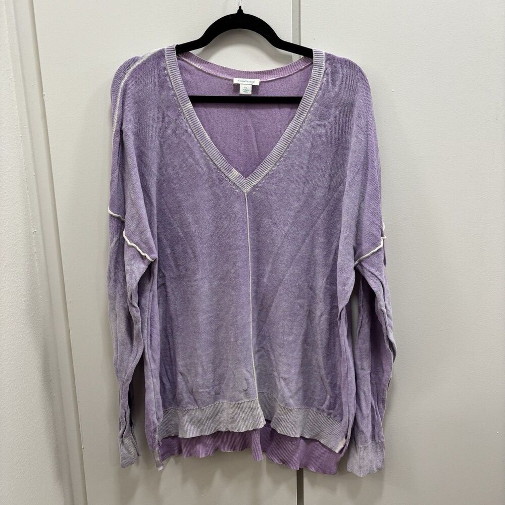 Sundance Sz XL Lavender Cece Sweater Long Sleeve 100% Cotton V-neck Lightweight
